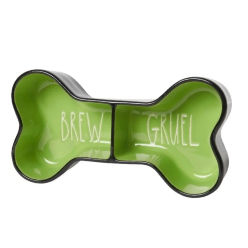 🎃👻 RAE DUNN Black / Green Brew and Gruel Pet Bowl NIB